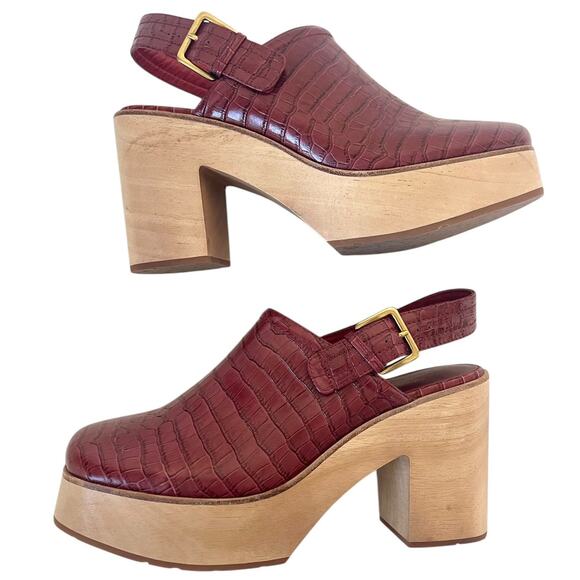 Charlotte Stone Bonnie Red Clogs Mules Square Toe Adjustable Wooden Heel Size 12 - Picture 8 of 10